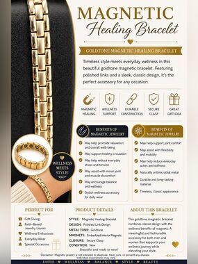 Goldtone Magnetic Healing Bracelet - Polished Link Design